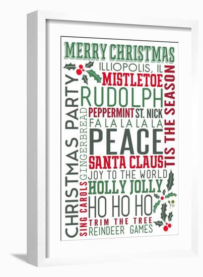 Illiopolis, IL - Christmas Typography-Lantern Press-Framed Art Print