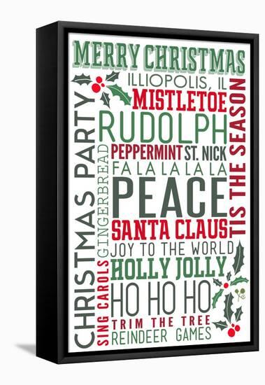 Illiopolis, IL - Christmas Typography-Lantern Press-Framed Stretched Canvas