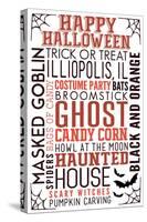 Illiopolis, IL - Happy Halloween - Typography with Bats-Lantern Press-Stretched Canvas