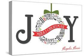 Illiopolis, Illinois - Joyful Holiday Greetings (white background)-Lantern Press-Stretched Canvas