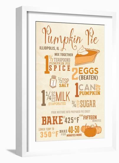 Illiopolis, Illinois - Pumpkin Pie Recipe - Typography-Lantern Press-Framed Art Print