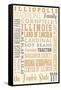 Illiopolis, Illinois - Typography-Lantern Press-Framed Stretched Canvas