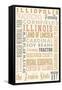 Illiopolis, Illinois - Typography-Lantern Press-Framed Stretched Canvas