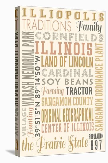 Illiopolis, Illinois - Typography-Lantern Press-Stretched Canvas