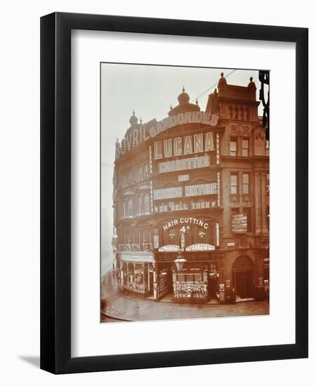 Illuminated Advertisements on Shop Fronts at 7, Oxford Street, London, 1909-null-Framed Premium Photographic Print