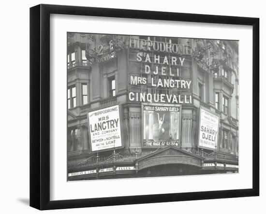 Illuminated Advertisements on the Front of the Hippodrome, Charing Cross Road, London, 1911-null-Framed Photographic Print