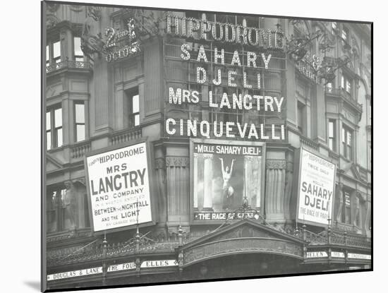 Illuminated Advertisements on the Front of the Hippodrome, Charing Cross Road, London, 1911-null-Mounted Photographic Print