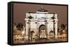 Illuminated Arc De Triomphe Du Carousel and Louvre Museum-Markus Lange-Framed Stretched Canvas