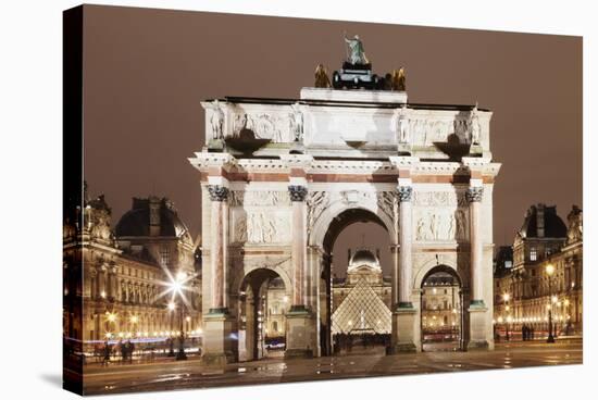 Illuminated Arc De Triomphe Du Carousel and Louvre Museum-Markus Lange-Stretched Canvas