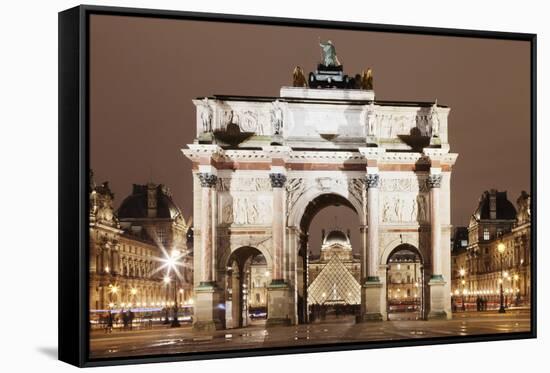 Illuminated Arc De Triomphe Du Carousel and Louvre Museum-Markus Lange-Framed Stretched Canvas