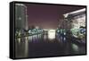 Illuminated architecture and reflections at night in Hangzhou City Center, Hangzhou, Zhejiang, Chin-Andreas Brandl-Framed Stretched Canvas