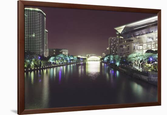 Illuminated architecture and reflections at night in Hangzhou City Center, Hangzhou, Zhejiang, Chin-Andreas Brandl-Framed Photographic Print