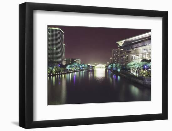 Illuminated architecture and reflections at night in Hangzhou City Center, Hangzhou, Zhejiang, Chin-Andreas Brandl-Framed Photographic Print