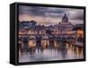 Illuminated Bridge in Rome, Italy. Saint Peters Basilica in the Background.-Sophie McAulay-Framed Stretched Canvas