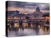 Illuminated Bridge in Rome, Italy. Saint Peters Basilica in the Background.-Sophie McAulay-Stretched Canvas