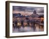 Illuminated Bridge in Rome, Italy. Saint Peters Basilica in the Background.-Sophie McAulay-Framed Photographic Print