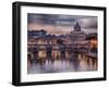 Illuminated Bridge in Rome, Italy. Saint Peters Basilica in the Background.-Sophie McAulay-Framed Photographic Print