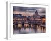 Illuminated Bridge in Rome, Italy. Saint Peters Basilica in the Background.-Sophie McAulay-Framed Photographic Print