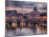 Illuminated Bridge in Rome, Italy. Saint Peters Basilica in the Background.-Sophie McAulay-Mounted Photographic Print