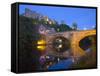 Illuminated Castle and Cathedral across the River Wear, Durham, County Durham, England, UK-Ruth Tomlinson-Framed Stretched Canvas
