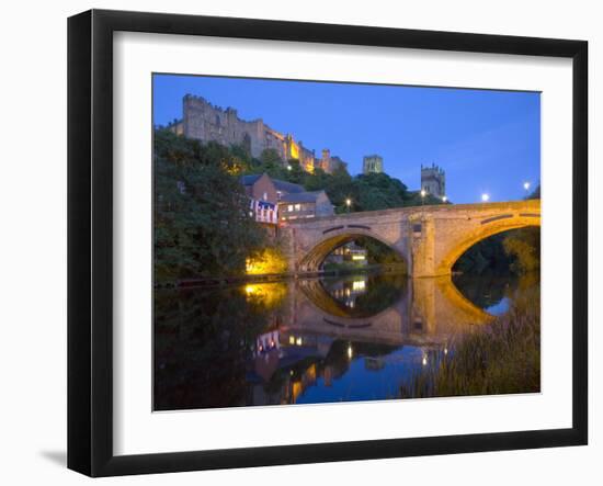 Illuminated Castle and Cathedral across the River Wear, Durham, County Durham, England, UK-Ruth Tomlinson-Framed Premium Photographic Print