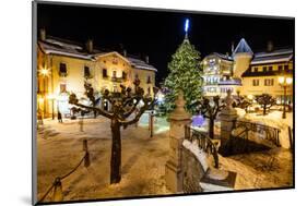 Illuminated Central Square of Megeve on Christmas Eve, French Alps, France-anshar-Mounted Photographic Print