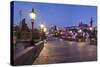 Illuminated Charles Bridge and Castle District with Hradcany-Markus-Stretched Canvas