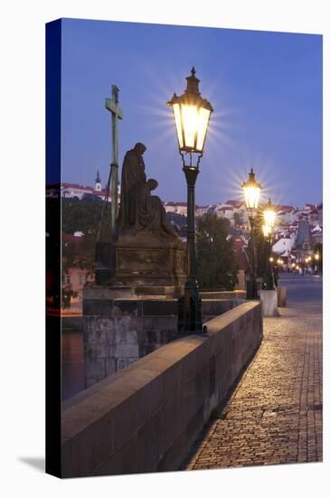 Illuminated Charles Bridge, UNESCO World Heritage Site, Prague, Bohemia, Czech Republic, Europe-Markus Lange-Stretched Canvas