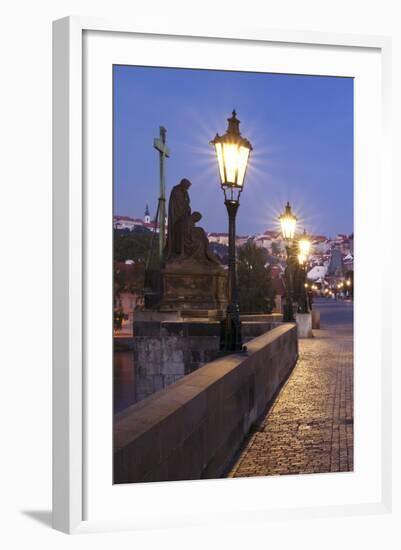 Illuminated Charles Bridge, UNESCO World Heritage Site, Prague, Bohemia, Czech Republic, Europe-Markus Lange-Framed Photographic Print