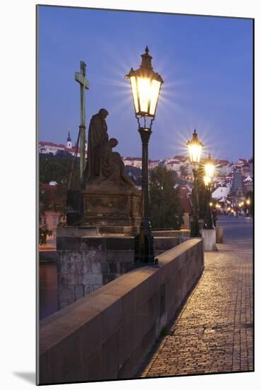 Illuminated Charles Bridge, UNESCO World Heritage Site, Prague, Bohemia, Czech Republic, Europe-Markus Lange-Mounted Photographic Print