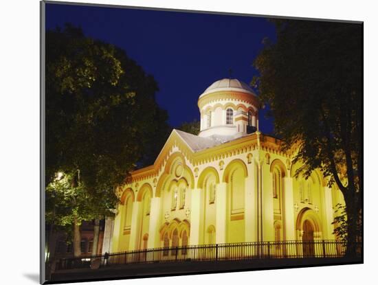 Illuminated Church on Pilies Gatve, Vilnius, Lithuania, Baltic States, Europe-Ian Trower-Mounted Photographic Print