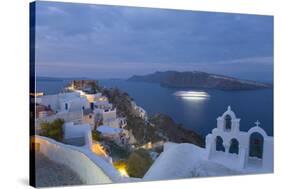 Illuminated Cruise Ship Entering the Caldera at Dawn, Oia (Ia), Santorini (Thira) (Thera)-Ruth Tomlinson-Stretched Canvas