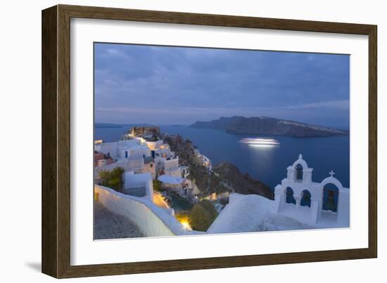 Illuminated Cruise Ship Entering the Caldera at Dawn, Oia (Ia), Santorini (Thira) (Thera)-Ruth Tomlinson-Framed Photographic Print