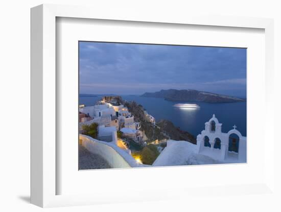 Illuminated Cruise Ship Entering the Caldera at Dawn, Oia (Ia), Santorini (Thira) (Thera)-Ruth Tomlinson-Framed Photographic Print