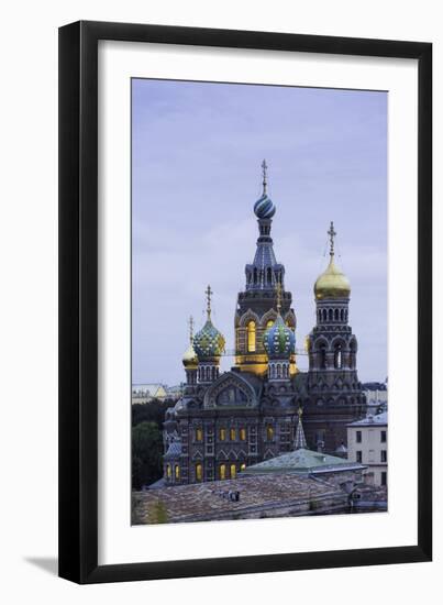 Illuminated Domes of Church of the Saviour on Spilled Blood, St. Petersburg, Russia-Gavin Hellier-Framed Photographic Print