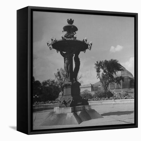 Illuminated Fountain, Designed by Henri Auguste Bartholdi, in the Botanical Gardens-null-Framed Stretched Canvas