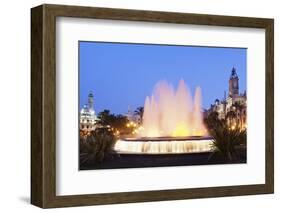 Illuminated Fountain on Plaza Del Ayuntamineto-Markus Lange-Framed Photographic Print