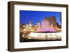 Illuminated Fountain on Plaza Del Ayuntamineto-Markus Lange-Framed Photographic Print