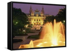 Illuminated Fountains in Front of the Casino at Monte Carlo, Monaco, Europe-null-Framed Stretched Canvas