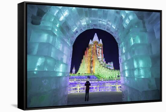 Illuminated Ice Sculpture at the Harbin Ice and Snow Festival in Harbin, Heilongjiang Province, Chi-Gavin Hellier-Framed Stretched Canvas