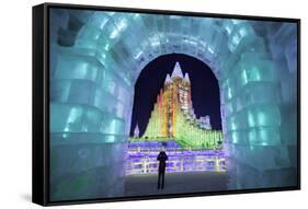 Illuminated Ice Sculpture at the Harbin Ice and Snow Festival in Harbin, Heilongjiang Province, Chi-Gavin Hellier-Framed Stretched Canvas