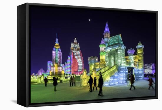 Illuminated Ice Sculpture at the Harbin Ice and Snow Festival in Harbin, Heilongjiang Province, Chi-Gavin Hellier-Framed Stretched Canvas