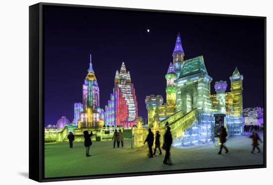 Illuminated Ice Sculpture at the Harbin Ice and Snow Festival in Harbin, Heilongjiang Province, Chi-Gavin Hellier-Framed Stretched Canvas