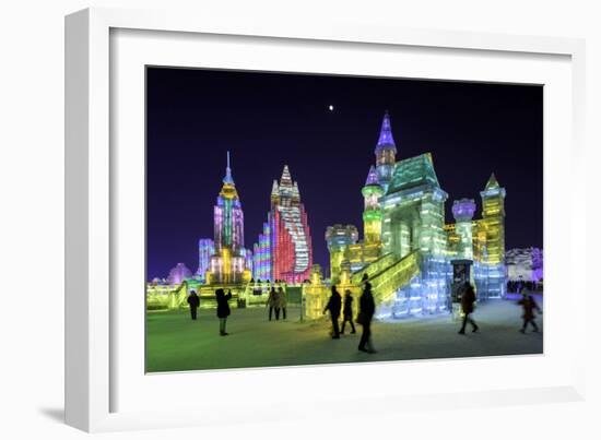 Illuminated Ice Sculpture at the Harbin Ice and Snow Festival in Harbin, Heilongjiang Province, Chi-Gavin Hellier-Framed Photographic Print