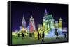 Illuminated Ice Sculpture at the Harbin Ice and Snow Festival in Harbin, Heilongjiang Province, Chi-Gavin Hellier-Framed Stretched Canvas