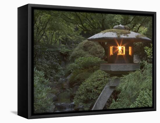 Illuminated Lantern in Portland Japanese Garden, Oregon, USA-William Sutton-Framed Stretched Canvas