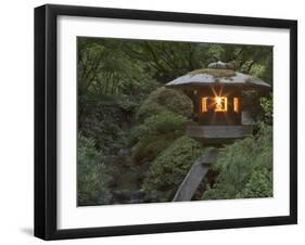 Illuminated Lantern in Portland Japanese Garden, Oregon, USA-William Sutton-Framed Premium Photographic Print