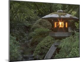 Illuminated Lantern in Portland Japanese Garden, Oregon, USA-William Sutton-Mounted Premium Photographic Print