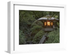 Illuminated Lantern in Portland Japanese Garden, Oregon, USA-William Sutton-Framed Photographic Print