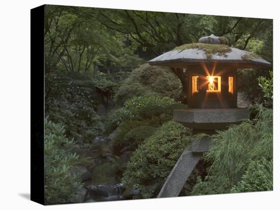 Illuminated Lantern in Portland Japanese Garden, Oregon, USA-William Sutton-Stretched Canvas